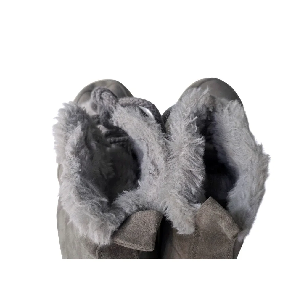 Madden Girl Womens Grey Faux Suede Faux Fur Trim Hidden Wedge Sneaker Boots 8.5